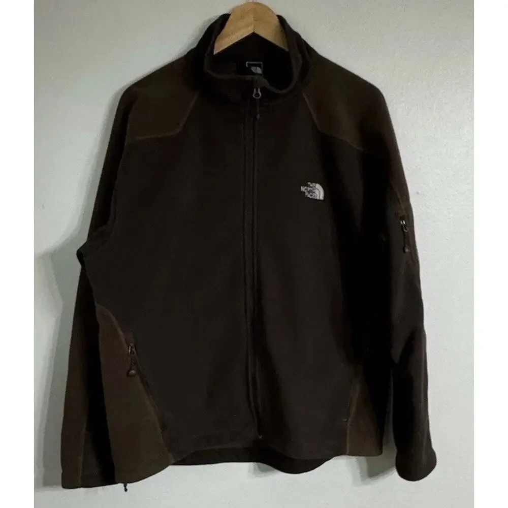 North Face Jacket Mens Large Windfall Fleece Full Zip Brown High Collar Pockets